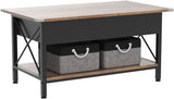 Lift Top Coffee Table with Two Free HQ Cloth Bins Storage, Farmhouse Grey Black, Small