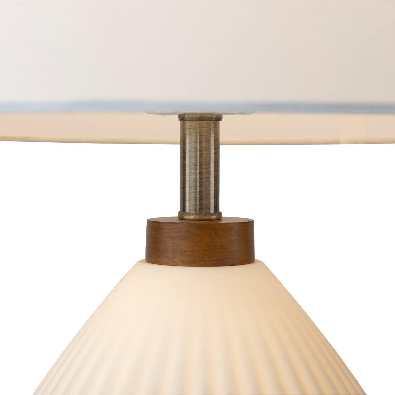 Bone Porcelain Table Lamp with Nightlight - 28", Weathered Brass and Walnut, 4-Way