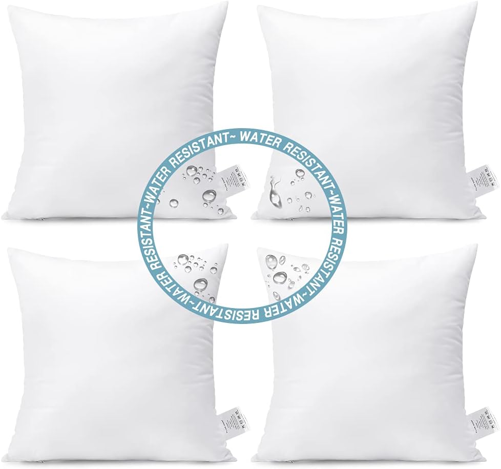 Outdoor Waterproof Throw Pillows Inserts, 18 x 18in Set of 4, Premium