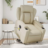 Massage Recliner Chair - Cream Faux Leather, Stand-Up Lift, Reclining, Vibration, Cup Holders