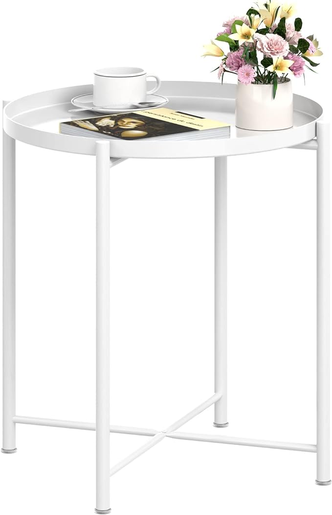 Metal Tray End Table, Round Accent Coffee Side Table