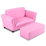 Footstool, 2 in 1 Double Seat Children's Sofa w/PU Leather Surface, Armrest Chair Lounge,