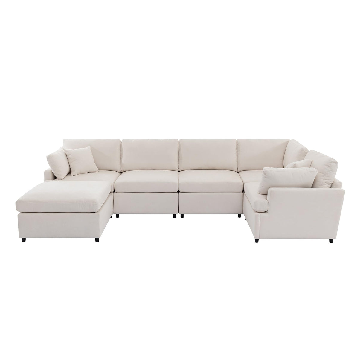 Large U-Shape Sectional Sofa Set, Modern Polyester Fabric 6 Seater Couch with Removable