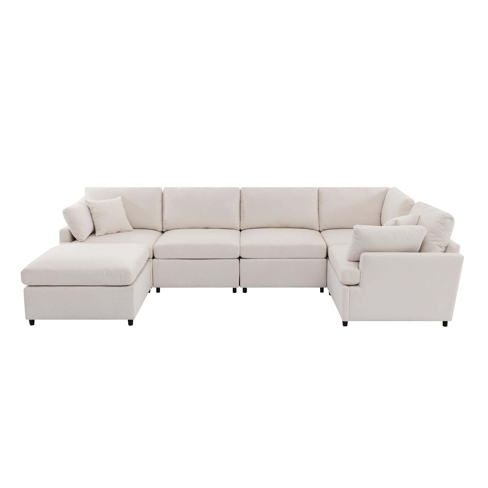Large U-Shape Sectional Sofa Set, Modern Polyester Fabric