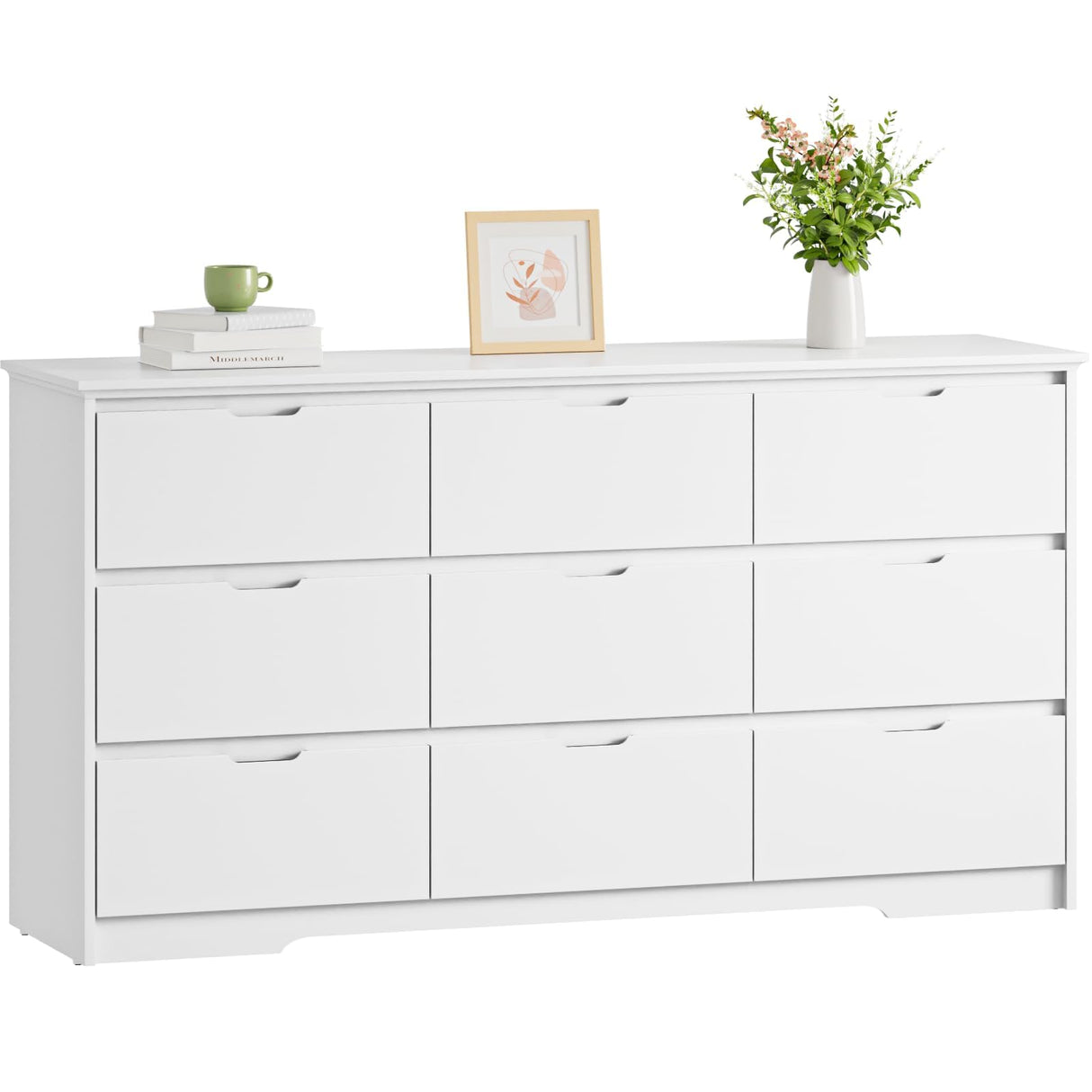 9 Drawer White Dresser for Bedroom with Deep Drawers, Large Dressers & Chest of Drawers Handle Free, Modern Long Dressers for Closet Bedroom, Living Room (59.25" W x 15.9" D x 31.9" H)