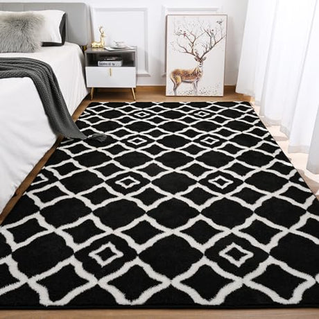 Ultra Soft Shag Area Rug for Bedroom, 5x8 Black/White Large Fluffy Geometric Living RoomRugs,