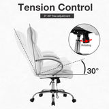 Executive Task Rolling Swivel Lumbar Support for Home Office, White PU Leather