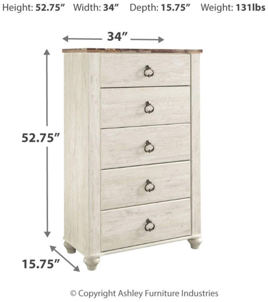 Willowton 5 Drawer Chest of Drawers, Two-tone Brown and Whitewash