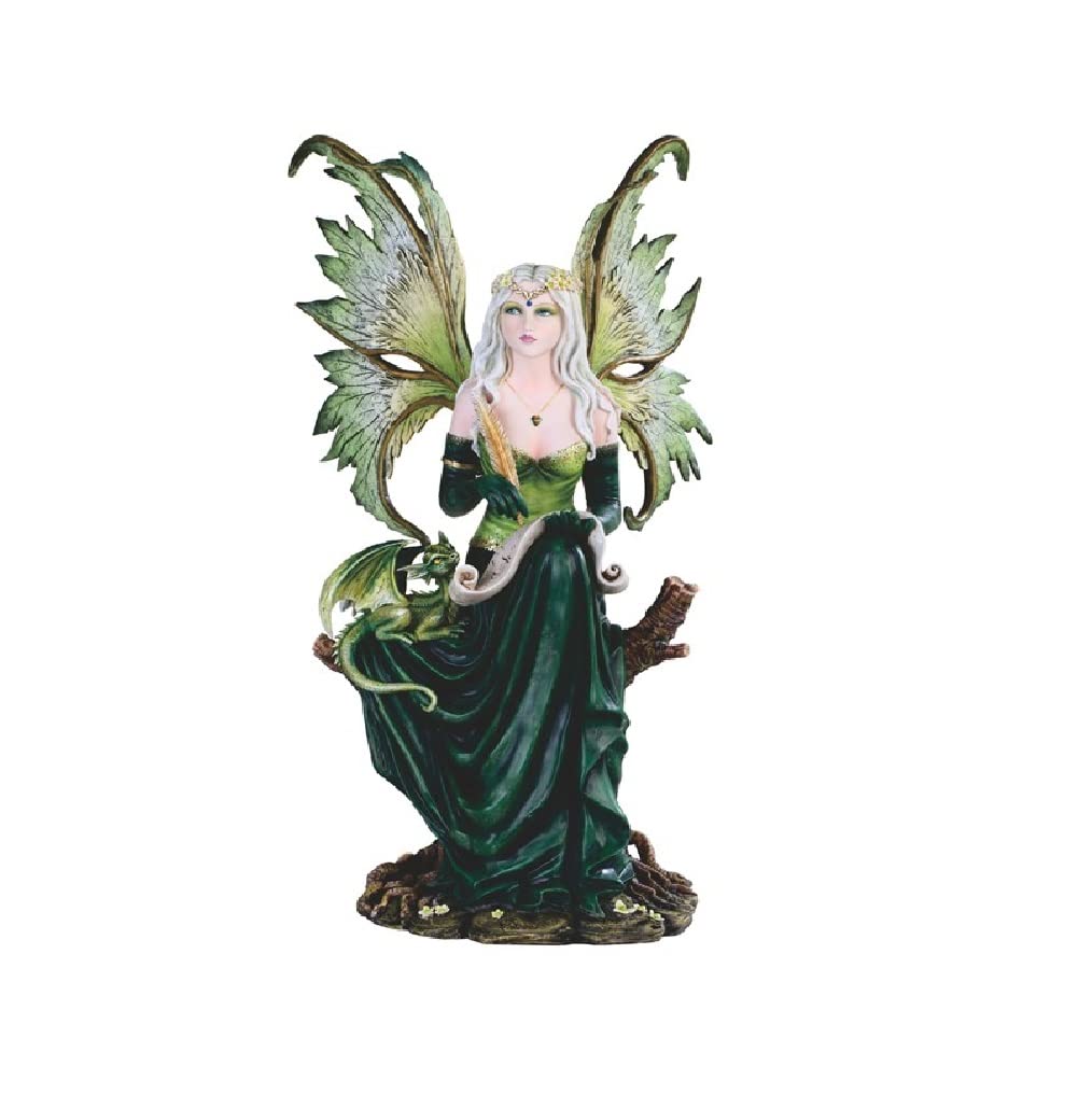 17.5" H Reading Fairy and Green Baby Dragon Statue Fantasy Decoration Figurine