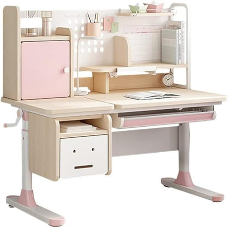 Ergonomic Height Adjustable Wooden Children Desk with Tilted Desktop, Pull Out Drawer,