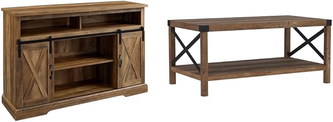 Clayton Farmhouse Sliding Double Barn Door TV Stand for TVs up to 58 Inches