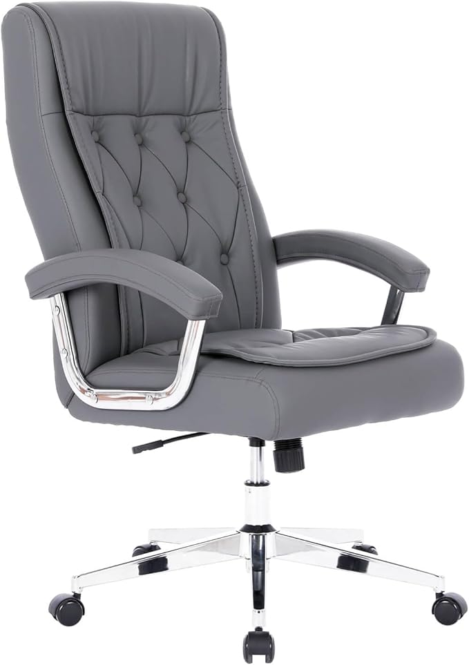 Leather Executive Office Chair with Arms and Wheels, High Back Ergonomic Computer