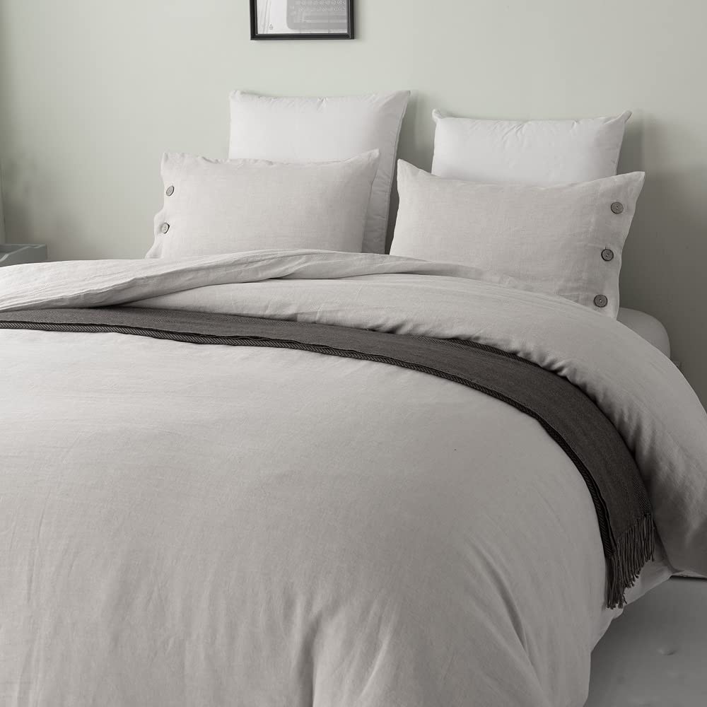Stone Washed Linen King Duvet Cover 3-pc Set, Oeko-Tex Certified, Ultra-Soft