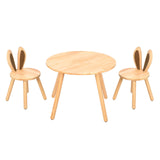 Rubberwood Kids Table and Chair Set, Natural Wood, Easy to Clean, Toddler Table with 2 Rabbir Chairs for Bedroom