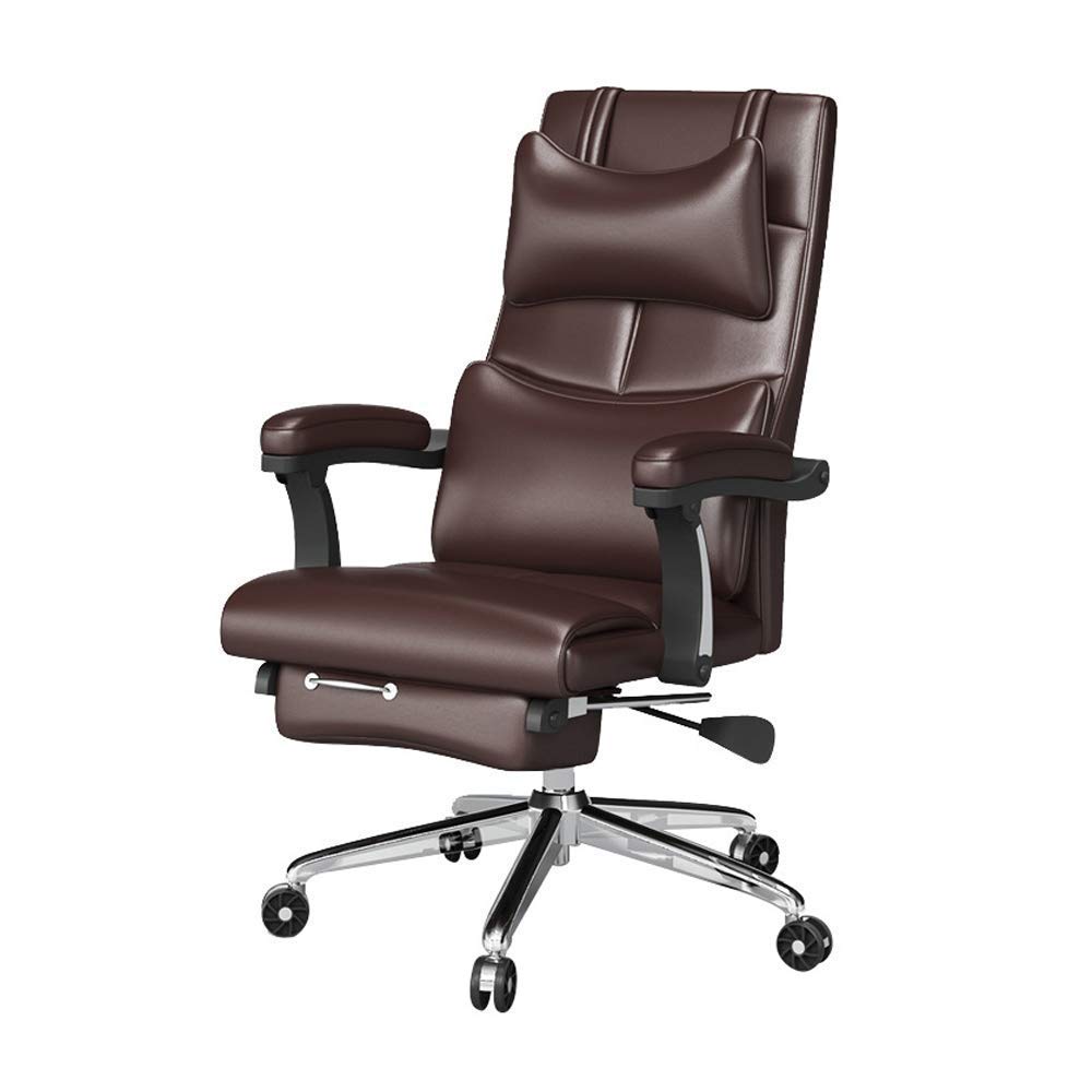 Leather Memory Foam Office Chair Adjustable Waist Support Knob and Reclining High