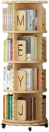 Bookshelf Double-Layer Chassis Design Bookcase Sturdy 360° Rotating Rack Bookcase