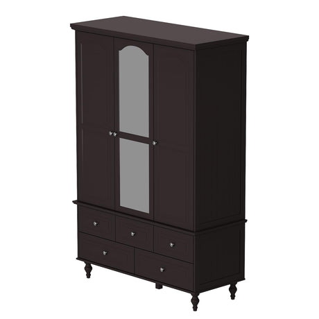 Wardrobe Armoire Closet with 5 Drawers and Hanging Rod, Clothes Storage Cabinet