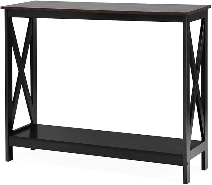 Console Table 2-Tier with Storage Shelf,X-Design Bookshelf Narrow Accent Table