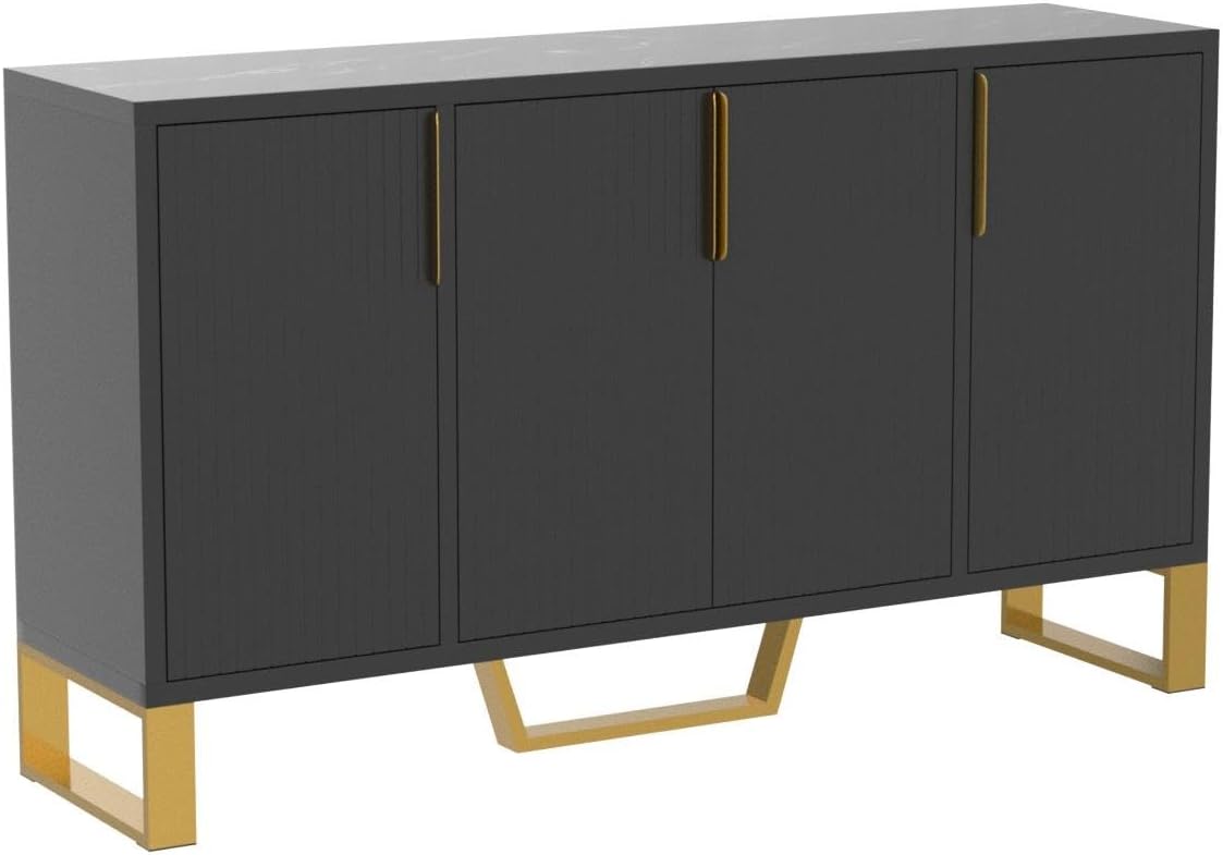 4 Doors (Black) Modern Wood Farmhouse Buffet Sideboard Metal