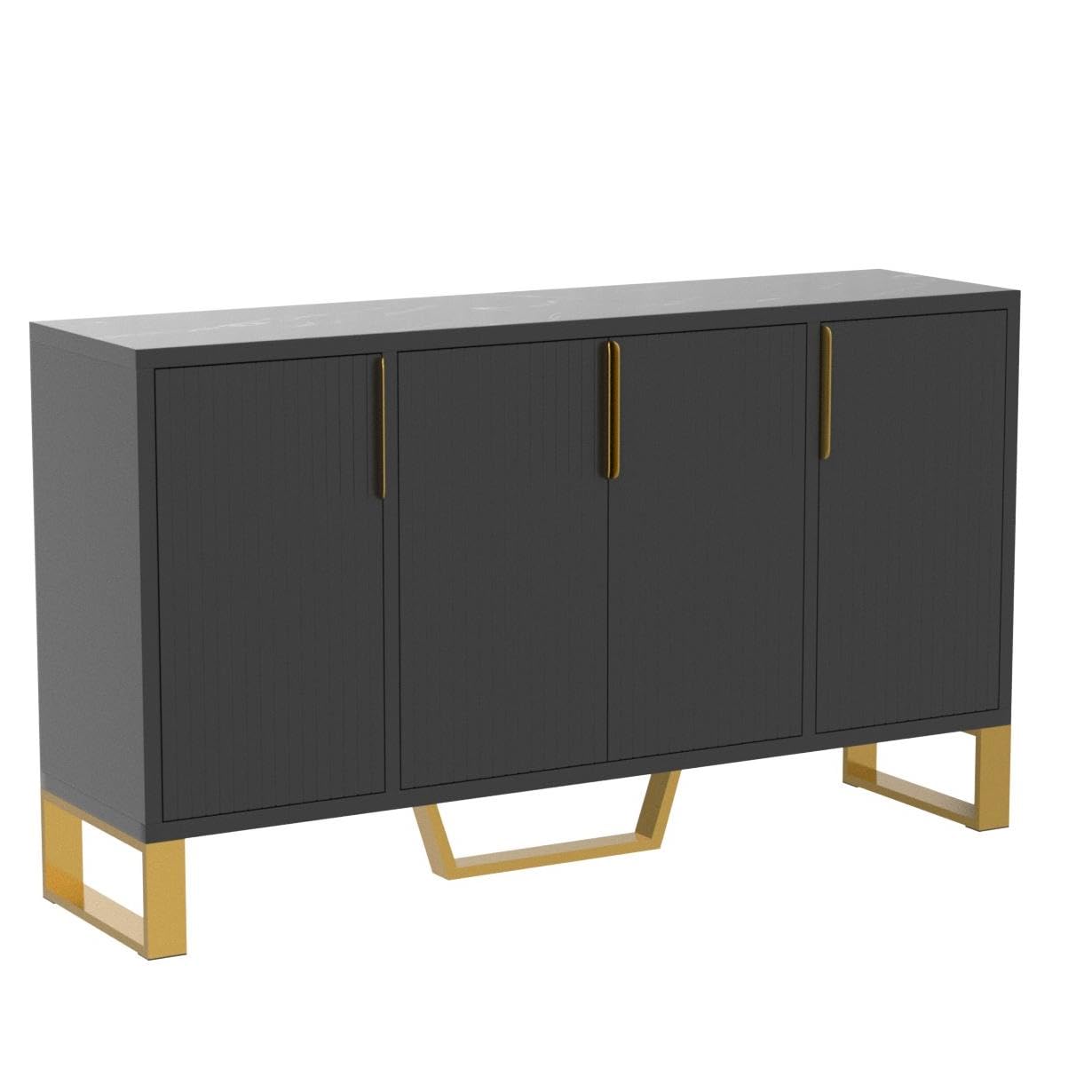 4 Doors (Black) Modern Wood Farmhouse Buffet Sideboard Metal