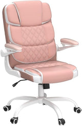 Ergonomic Office Chair Pink PU Leather Desk Chairs Computer Chair with Wheels