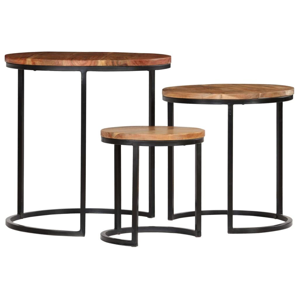 Solid Acacia Wood Coffee Table Set with Sheesham Finish - Fully Assembled 3-Piece