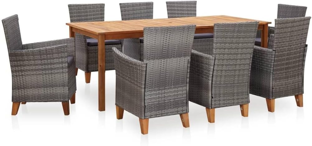 9 Piece Outdoor Dining Set for Elevated Experiences, Elegant Rattan and Solid Acacia Wood