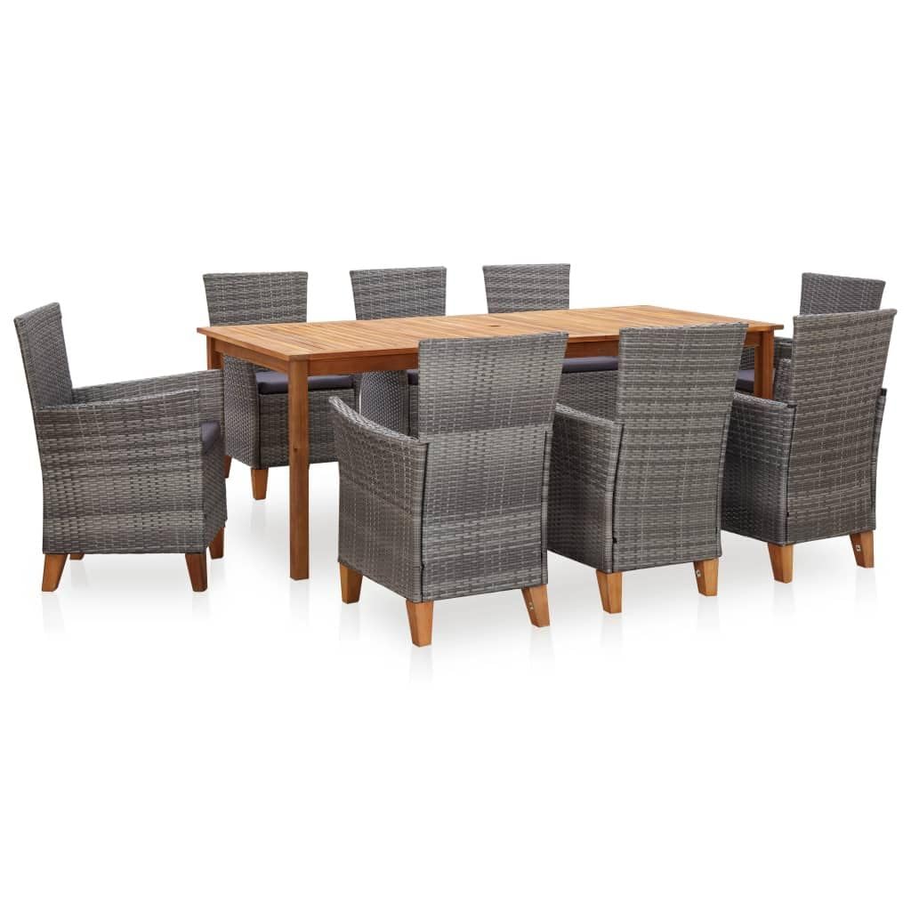 9 Piece Outdoor Dining Set for Elevated Experiences, Elegant Rattan and Solid Acacia Wood