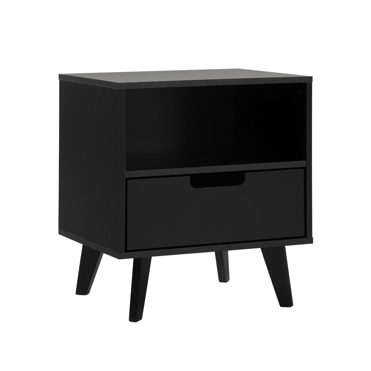 Raelyn Mid-Century Modern 1-Drawer Nightstand, 20 Inch, Black