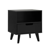 Raelyn Mid-Century Modern 1-Drawer Nightstand, 20 Inch, Black