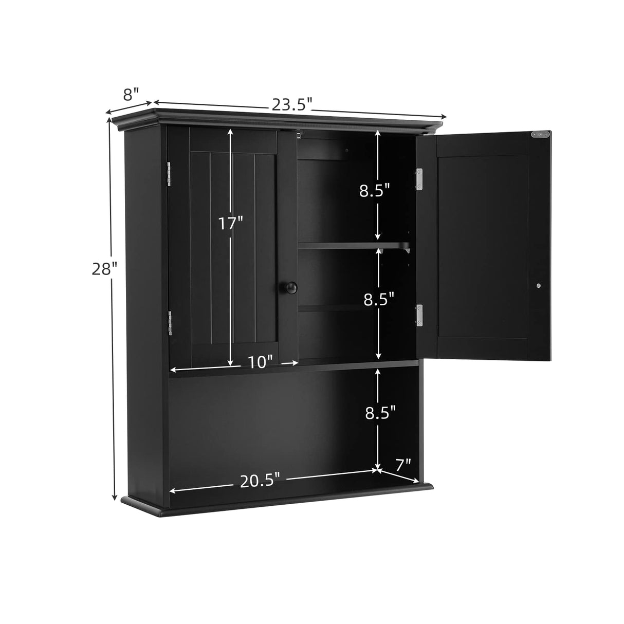 Wall Mounted Bathroom Cabinet, Over The Toilet Storage Cabinet w/Double Doors & Adjustable Shelf,