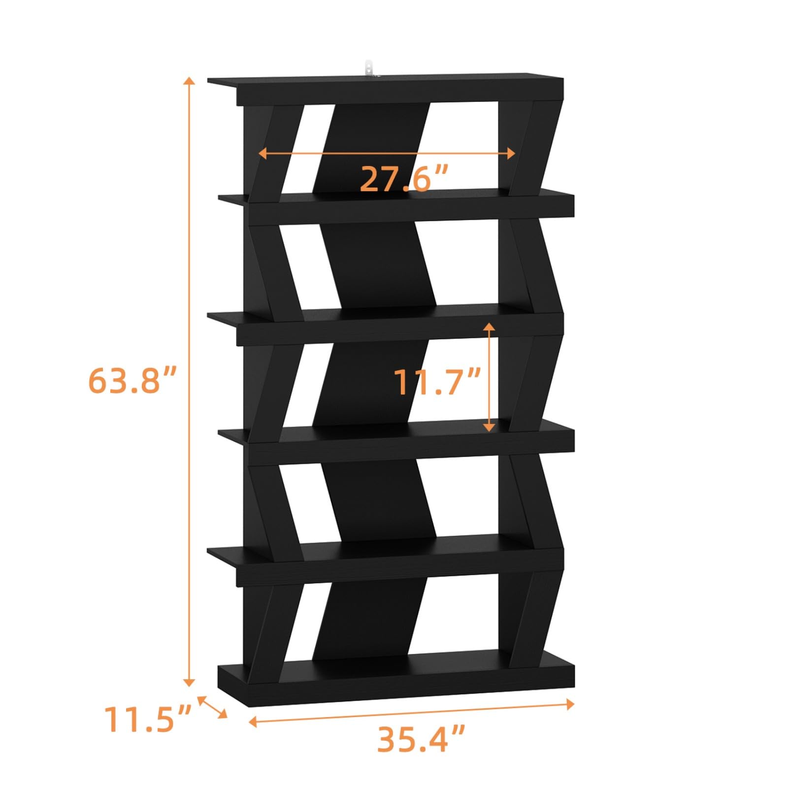 FAMAPY 63.8” Wavy-Shaped Bookshelf with 5-Tier Shelves, Standing Display Book Shelves, Book Case Shelf Wood Open Bookcase for Home Office Living Room 11.5”D x 35.4”W x 63.8”H