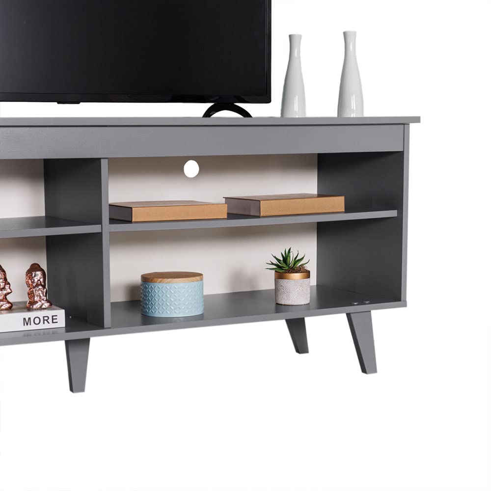 Entertainment Center with 4 Shelves and Cable Management for 50, 55 Inch Media Storage Living Room and Bedroom Modern Wooden Television Media Console - Grey