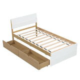 Bed Frame, with 2 Drawers, White High Gloss Headboard Footboard, No Spring Box Needed,