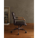 Transitional Leather Swivel Office Chair in Antique Ebony Black