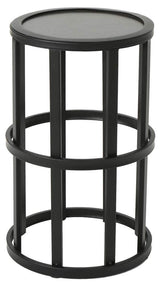 Truda Outdoor 11 Inch Grey Finish Ceramic Tile Side Table, Black Metal