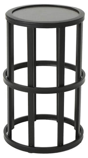 Truda Outdoor 11 Inch Grey Finish Ceramic Tile Side Table, Black Metal