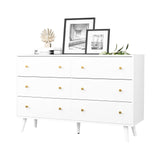 White Dresser for Bedroom, Modern 6 Drawer Dresser, Wide Chest of Drawers with Gold