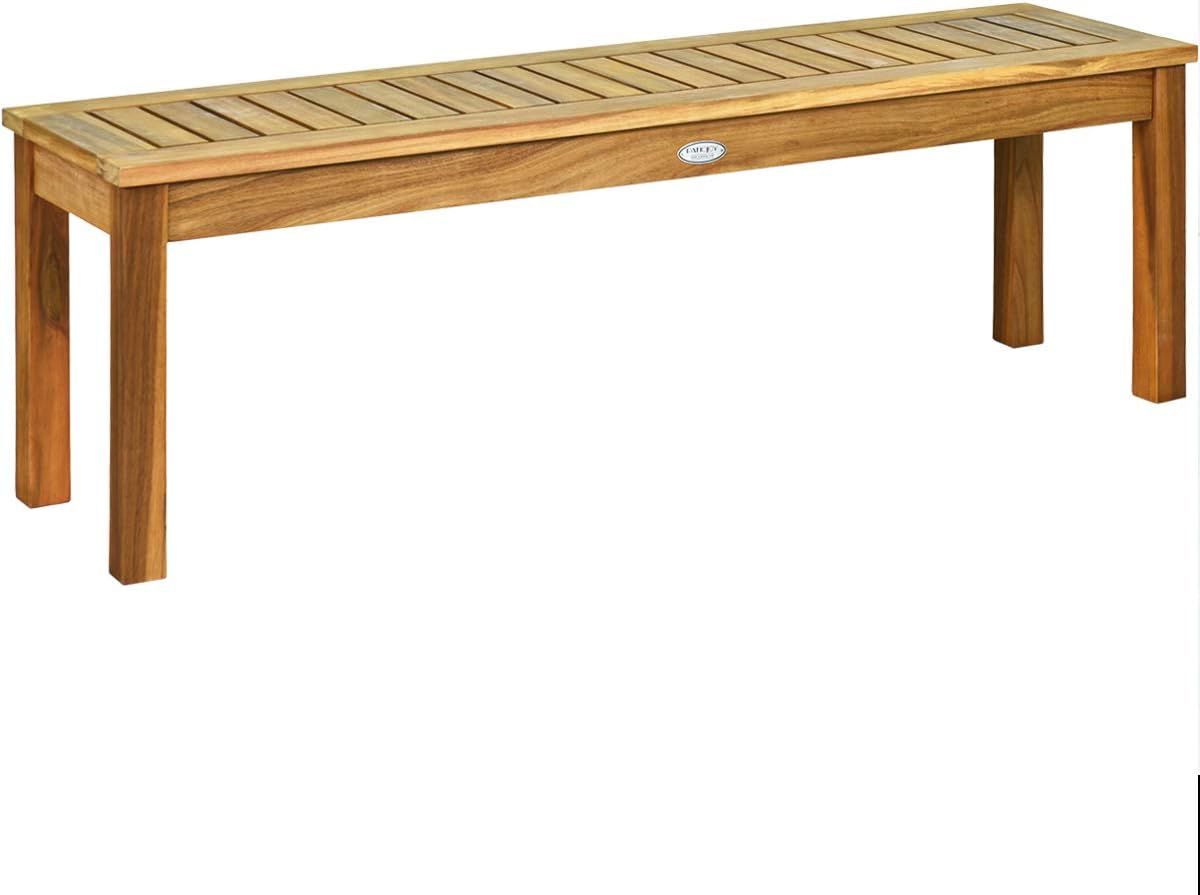 52 Inches Acacia Wood Outdoor Bench, Wood Bench for Dining Room Entryway Poolside