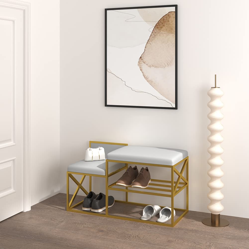 Modern PU Leather Gray Upholstered Entryway Bench