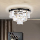 Crystal Pendant Light, Modern 3-Tier Chandelier Black Flush Mount Close to Ceiling