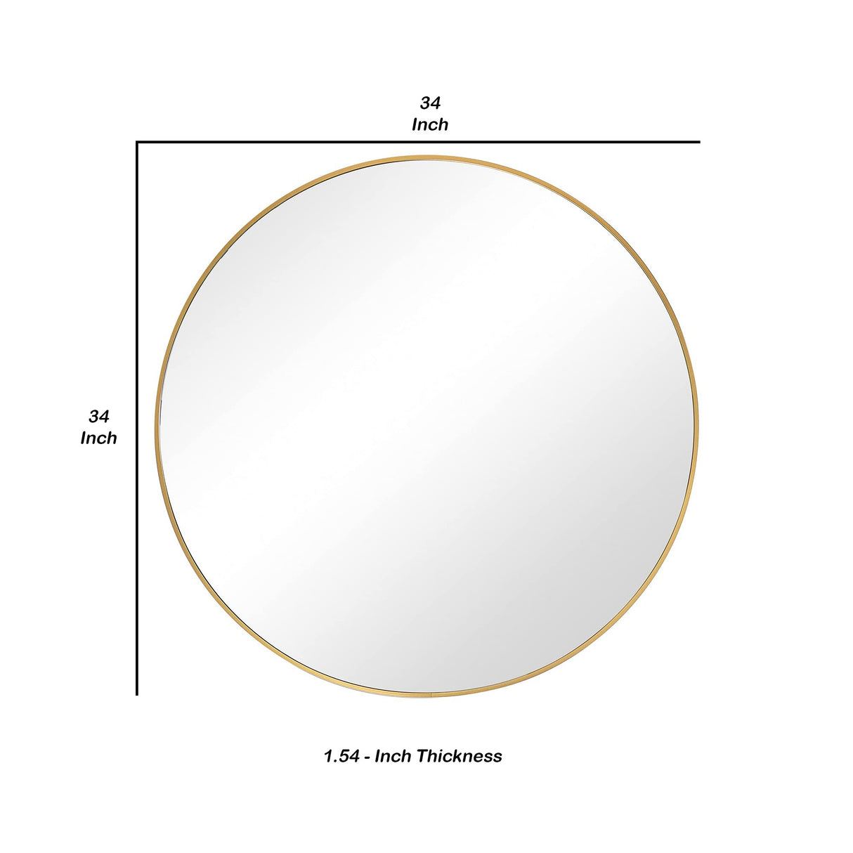 Round Shape Sleek Metal Frame Mirror, Gold