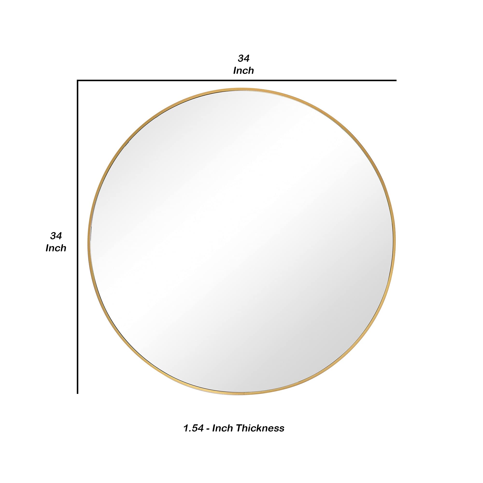 Round Shape Sleek Metal Frame Mirror, Gold