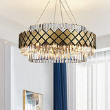 Gold Finish Round Pendant Light Fixture Postmodern 8 Bulbs Crystal Rod Ceiling