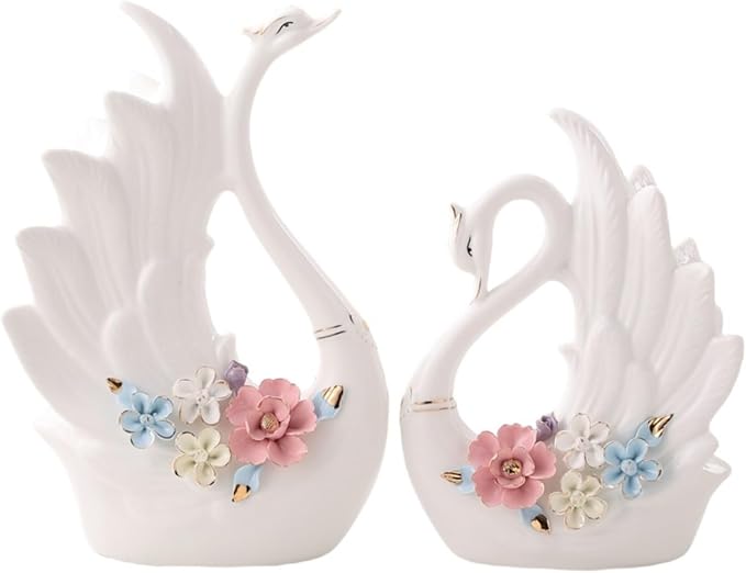 Ceramic Swan Figurines Couple Gifts, Porcelain Swan Statue Sculpture Home Decor,