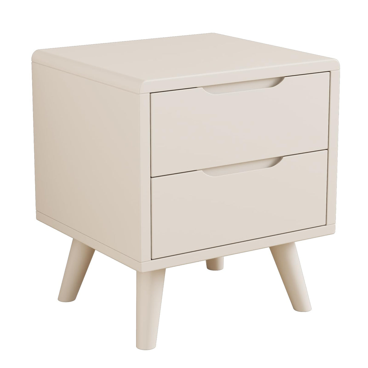 Solid Wood Nightstand with Drawers, Mid-Century Modern Nightstand, 2 Drawer Storage Cabinet Wooden Nightstand for Bedroom, Living Room White Nightstand.