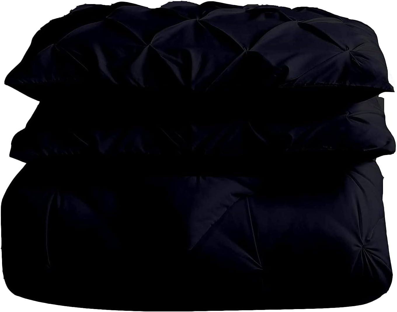 All-Season Queen Size Black Pinch Pleated Comforter with 4 Corner Tabs 100% Organic Cotton 500 GSM Fill Goose Down Lightweight Super Plush Baffle Pintuck Comforter Only(1 Piece)