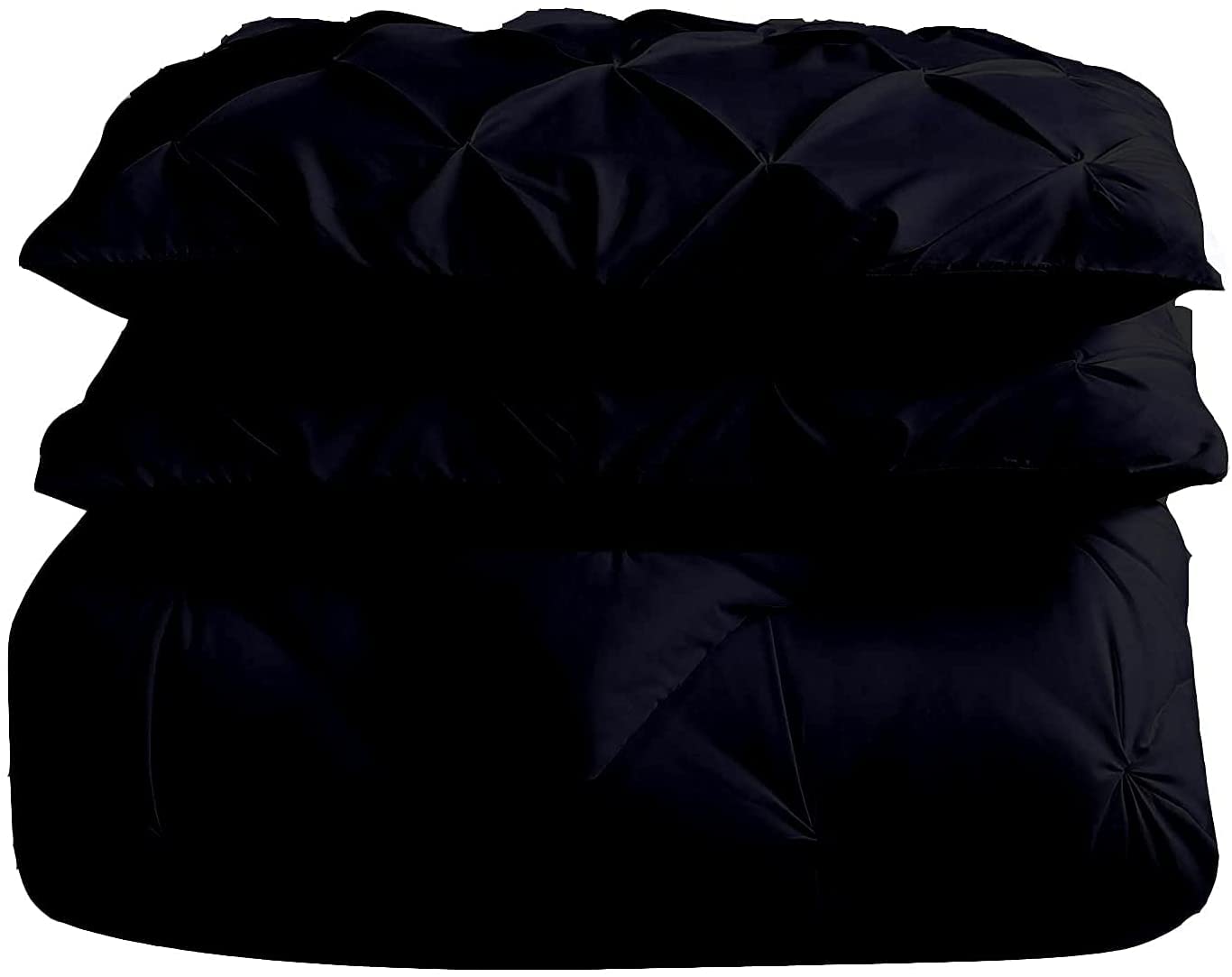 All-Season Queen Size Black Pinch Pleated Comforter with 4 Corner Tabs 100% Organic Cotton 500 GSM Fill Goose Down Lightweight Super Plush Baffle Pintuck Comforter Only(1 Piece)