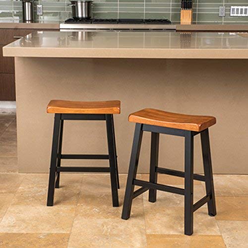 Christopher Knight Home Pomeroy 24" Saddle Stools, 2-Pcs Set, Walnut / Black