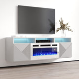 Giza WH-EF Floating Fireplace TV Stand for TVs up to 70", Modern High Gloss